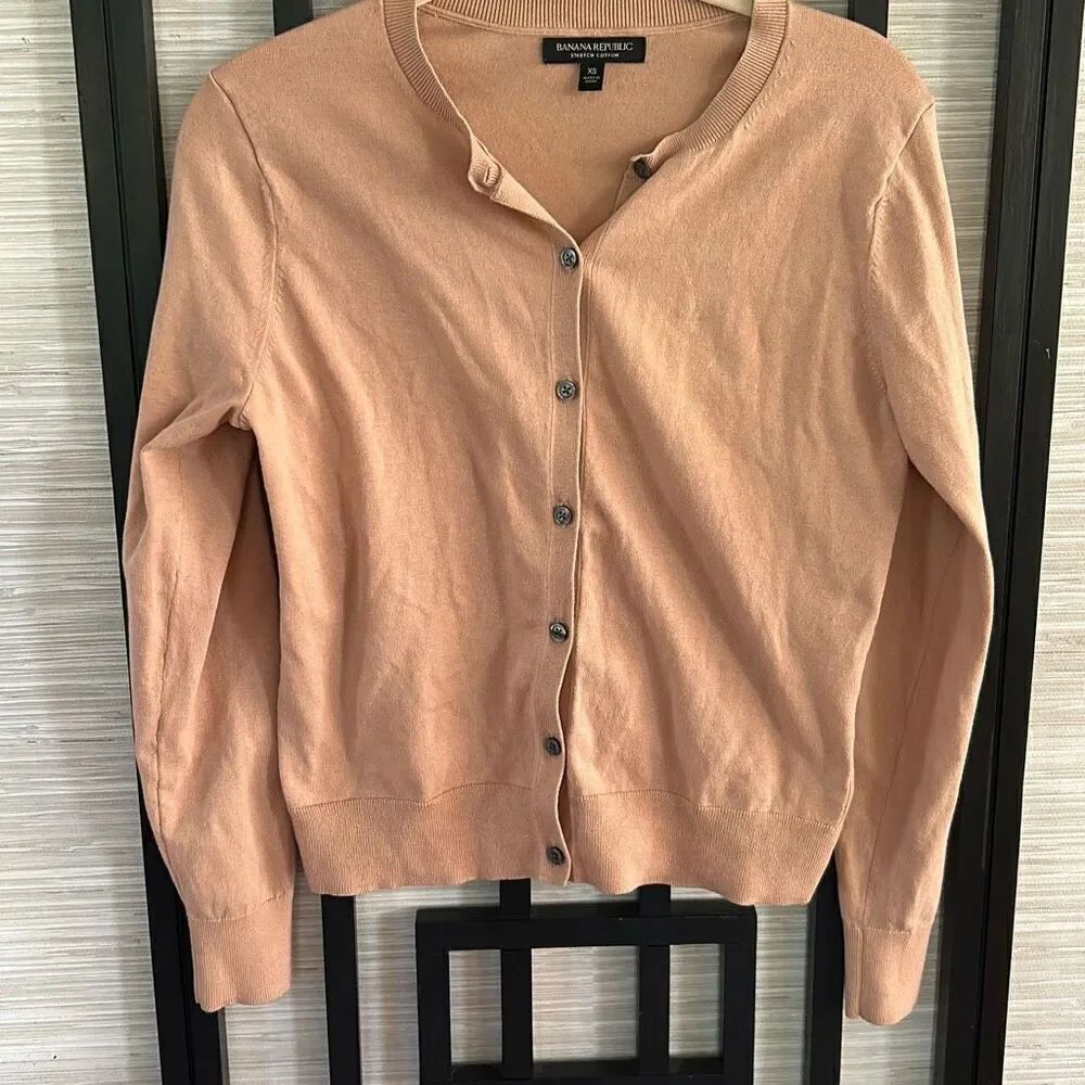 Banana republic skin tone tan stretch cotton button-down cardigan lightweight sw